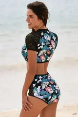 Floral Lace Swimsuit Set | High Waist Bikini | Rash Guard