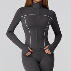 Contrast Color Brushed Yoga Coat Zipper Windproof Slim Jacket Outdoor Sports Running Fitness Clothes Women