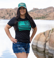 Teal Tactical Gun Flag Women's Patriotic 2A T-Shirt