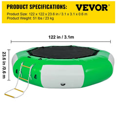 10FT Inflatable Water Trampoline with Ladder – Round Water Bouncer