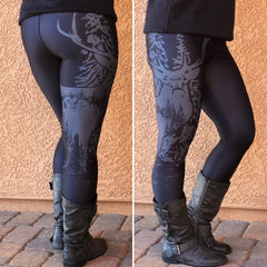 High Waist Non-Toxic Leggings, Woodland Antler Logo, Black