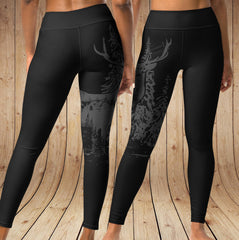 High Waist Non-Toxic Leggings, Woodland Antler Logo, Black