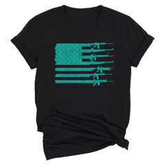 Teal Tactical Gun Flag Women's Patriotic 2A T-Shirt