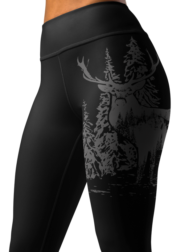 High Waist Non-Toxic Leggings, Woodland Antler Logo, Black