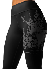 High Waist Non-Toxic Leggings, Woodland Antler Logo, Black